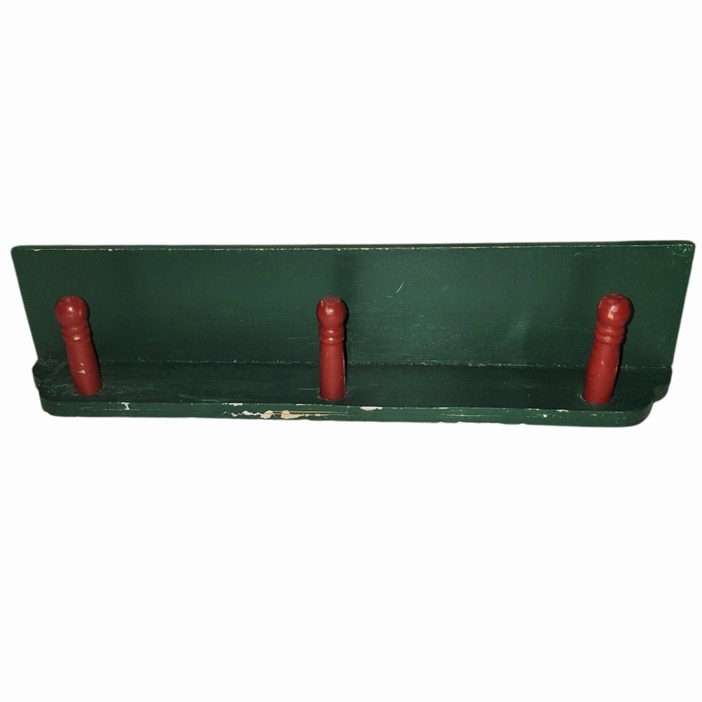 Vintage Country Apple Welcome Wall Shelf Coat Key Rack 3 Peg Wooden Farmhouse - Picture 3 of 9